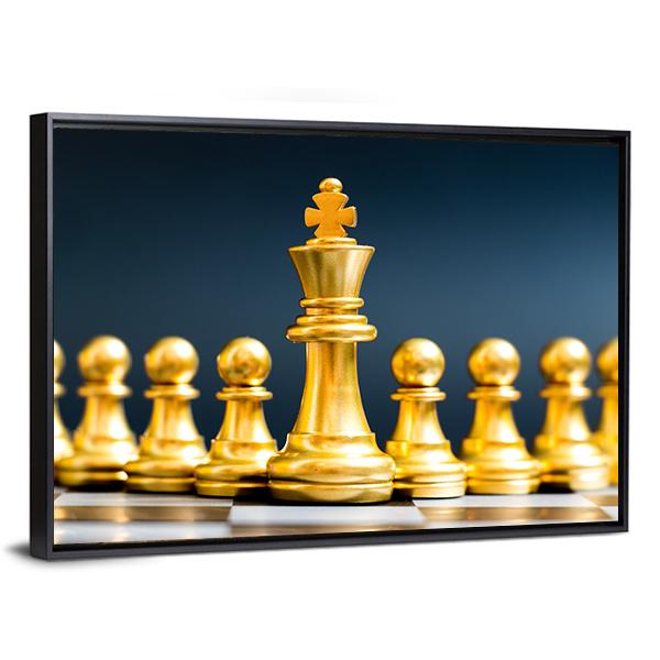 Gold Chess Pieces Canvas Wall Art-5 Horizontal-Gallery Wrap-22" x 12"-Tiaracle