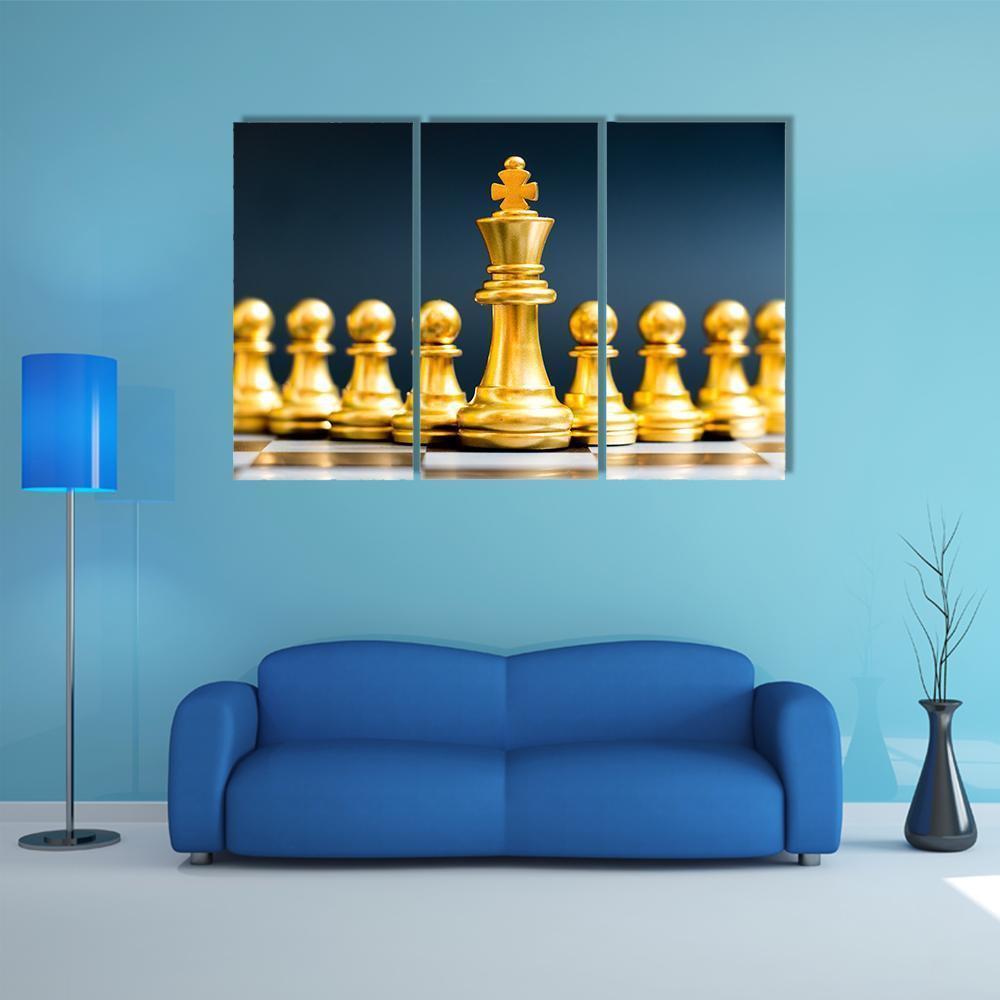 Gold Chess Pieces Canvas Wall Art-3 Horizontal-Gallery Wrap-37" x 24"-Tiaracle