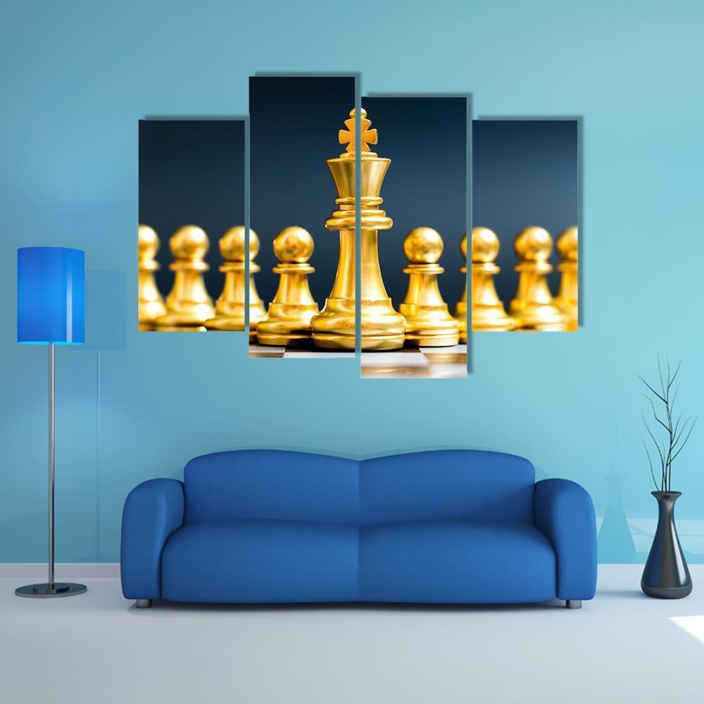Gold Chess Pieces Canvas Wall Art-4 Pop-Gallery Wrap-50" x 32"-Tiaracle