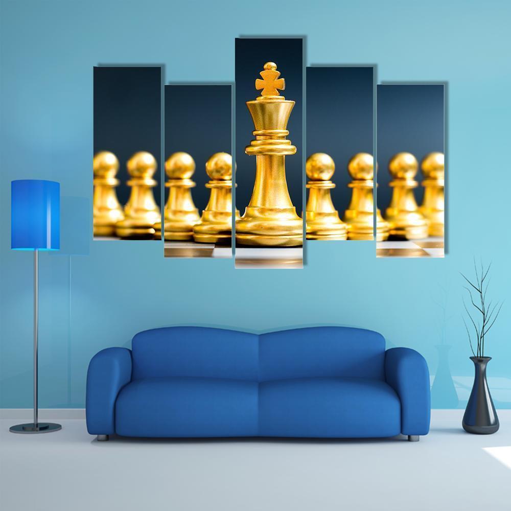 Gold Chess Pieces Canvas Wall Art-5 Pop-Gallery Wrap-47" x 32"-Tiaracle