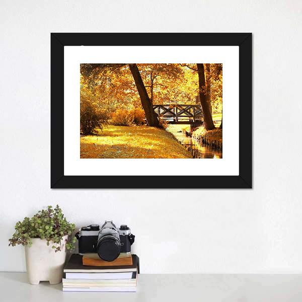 Gold Fall In Park Canvas Wall Art-1 Piece-Framed Print-20" x 16"-Tiaracle