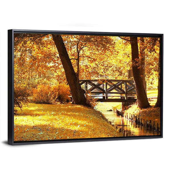 Gold Fall In Park Canvas Wall Art-3 Horizontal-Gallery Wrap-25" x 16"-Tiaracle