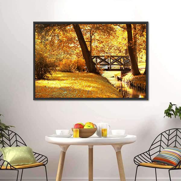 Gold Fall In Park Canvas Wall Art-3 Horizontal-Gallery Wrap-25" x 16"-Tiaracle