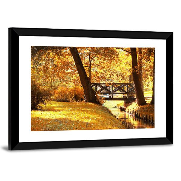 Gold Fall In Park Canvas Wall Art-3 Horizontal-Gallery Wrap-25" x 16"-Tiaracle