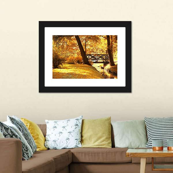 Gold Fall In Park Canvas Wall Art-3 Horizontal-Gallery Wrap-25" x 16"-Tiaracle