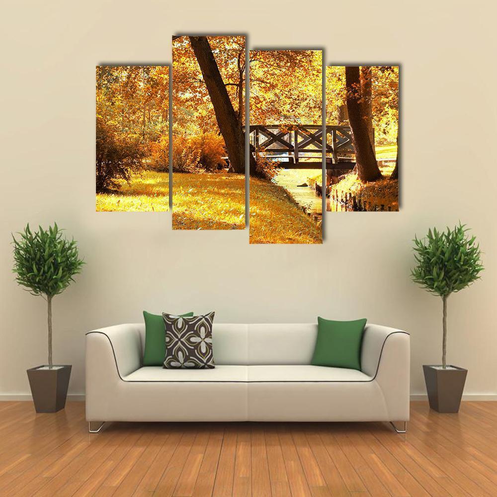 Gold Fall In Park Canvas Wall Art-4 Pop-Gallery Wrap-50" x 32"-Tiaracle