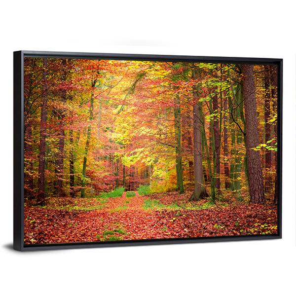 Gold &amp; Green Path In Forest Canvas Wall Art-3 Horizontal-Gallery Wrap-25" x 16"-Tiaracle