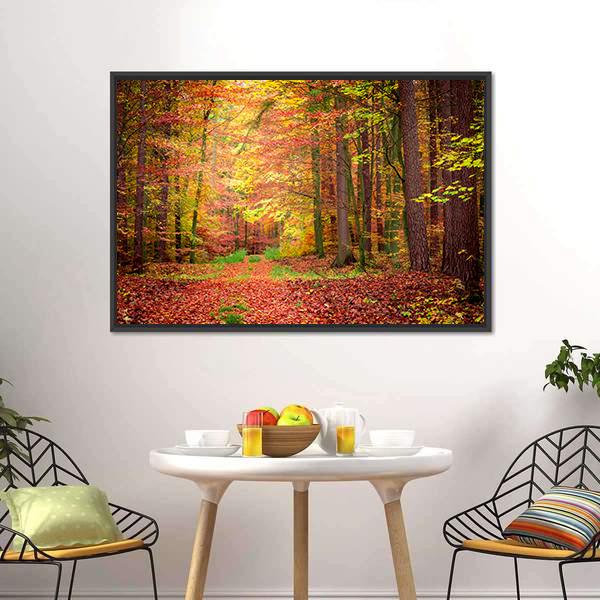 Gold & Green Path In Forest Canvas Wall Art-3 Horizontal-Gallery Wrap-25" x 16"-Tiaracle