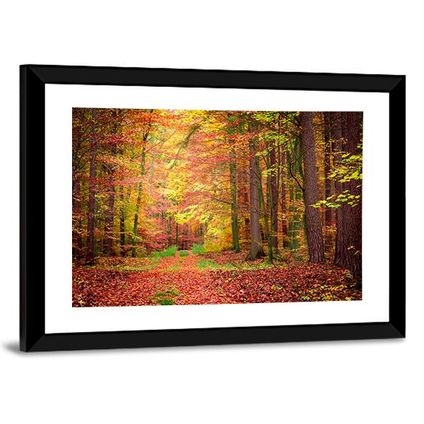 Gold & Green Path In Forest Canvas Wall Art-3 Horizontal-Gallery Wrap-25" x 16"-Tiaracle