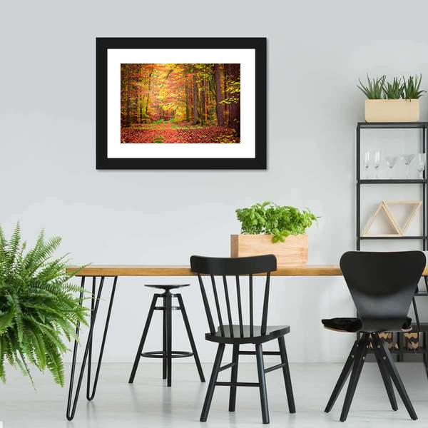 Gold & Green Path In Forest Canvas Wall Art-3 Horizontal-Gallery Wrap-25" x 16"-Tiaracle