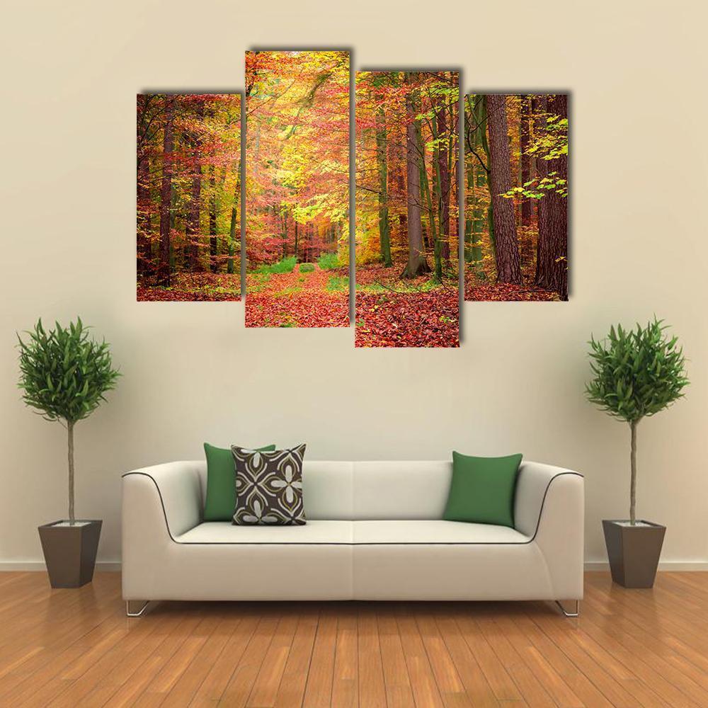 Gold &amp; Green Path In Forest Canvas Wall Art-4 Pop-Gallery Wrap-50" x 32"-Tiaracle