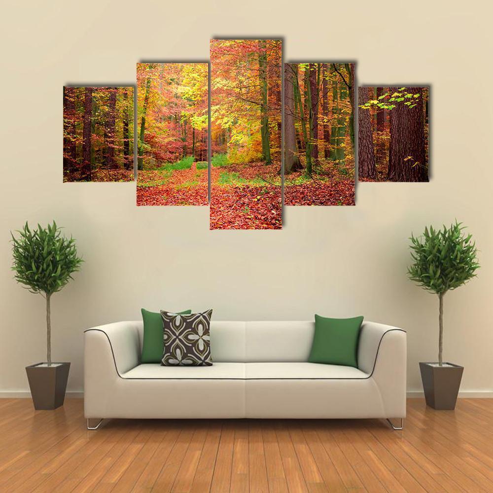 Gold & Green Path In Forest Canvas Wall Art-5 Star-Gallery Wrap-62" x 32"-Tiaracle
