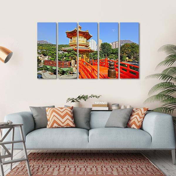 Gold Pavilion In Chinese Garden Canvas Wall Art-5 Horizontal-Gallery Wrap-22" x 12"-Tiaracle