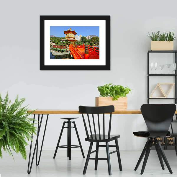 Gold Pavilion In Chinese Garden Canvas Wall Art-3 Horizontal-Gallery Wrap-25" x 16"-Tiaracle