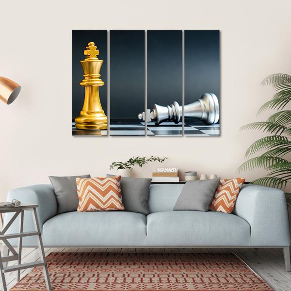 Gold &amp; Silver Chess Piece Canvas Wall Art-4 Horizontal-Gallery Wrap-34" x 24"-Tiaracle