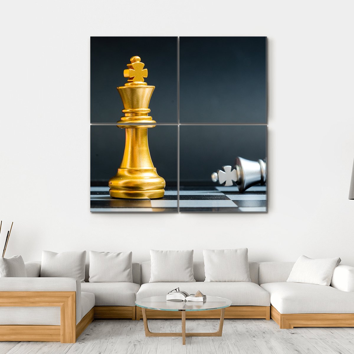 Gold &amp; Silver Chess Piece Canvas Wall Art-4 Square-Gallery Wrap-17&quot; x 17&quot;-Tiaracle