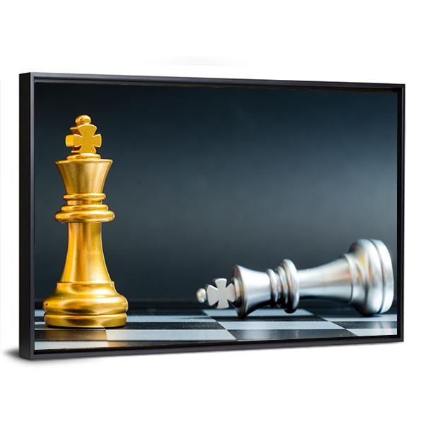 Gold &amp; Silver Chess Piece Canvas Wall Art-3 Horizontal-Gallery Wrap-25" x 16"-Tiaracle