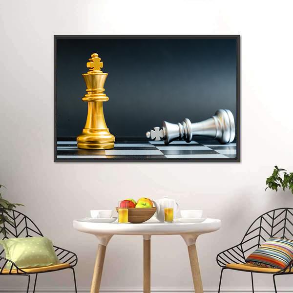 Gold &amp; Silver Chess Piece Canvas Wall Art-5 Horizontal-Gallery Wrap-22&quot; x 12&quot;-Tiaracle