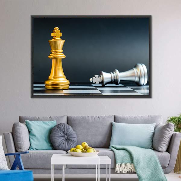 Gold &amp; Silver Chess Piece Canvas Wall Art-3 Horizontal-Gallery Wrap-25" x 16"-Tiaracle