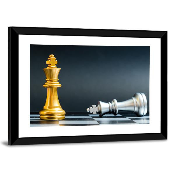 Gold &amp; Silver Chess Piece Canvas Wall Art-5 Horizontal-Gallery Wrap-22&quot; x 12&quot;-Tiaracle