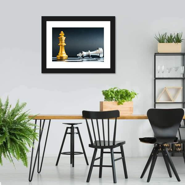 Gold &amp; Silver Chess Piece Canvas Wall Art-5 Horizontal-Gallery Wrap-22&quot; x 12&quot;-Tiaracle