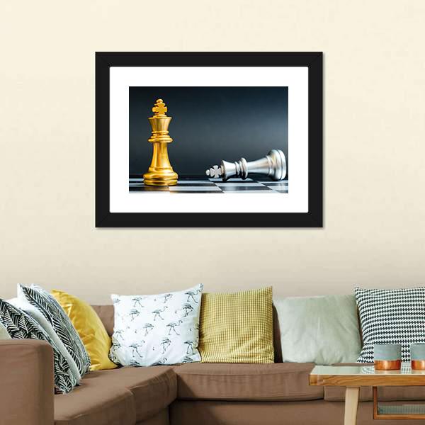 Gold &amp; Silver Chess Piece Canvas Wall Art-3 Horizontal-Gallery Wrap-25" x 16"-Tiaracle