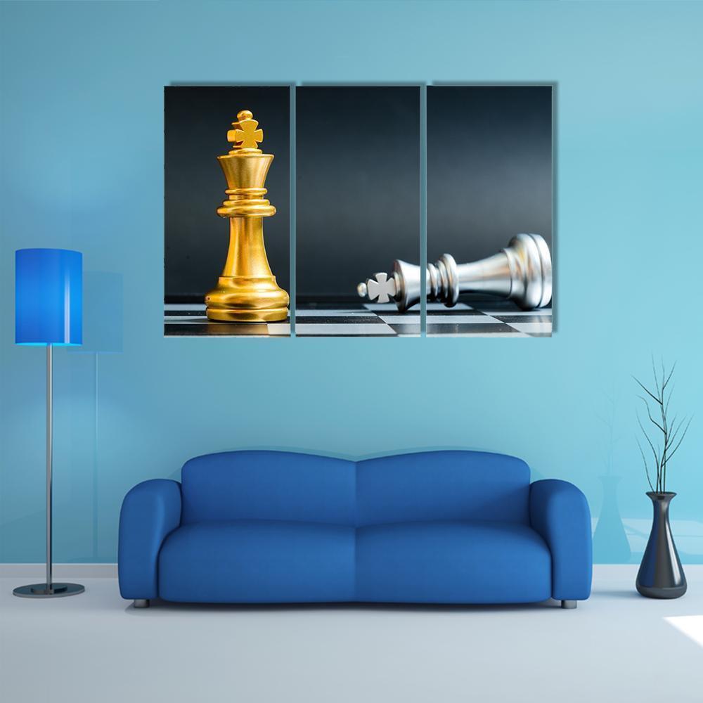 Gold & Silver Chess Piece Canvas Wall Art-3 Horizontal-Gallery Wrap-37" x 24"-Tiaracle