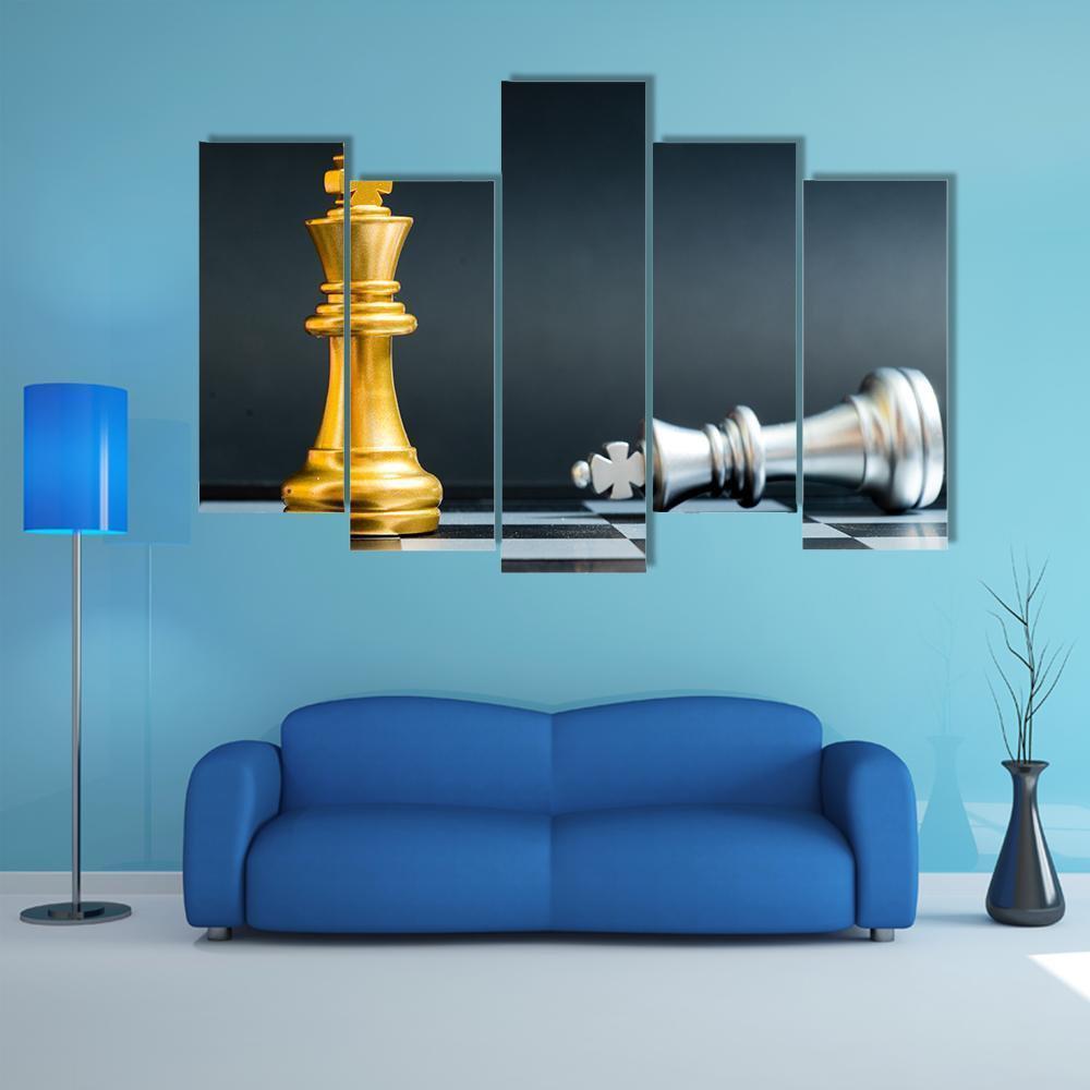 Gold &amp; Silver Chess Piece Canvas Wall Art-5 Pop-Gallery Wrap-47" x 32"-Tiaracle