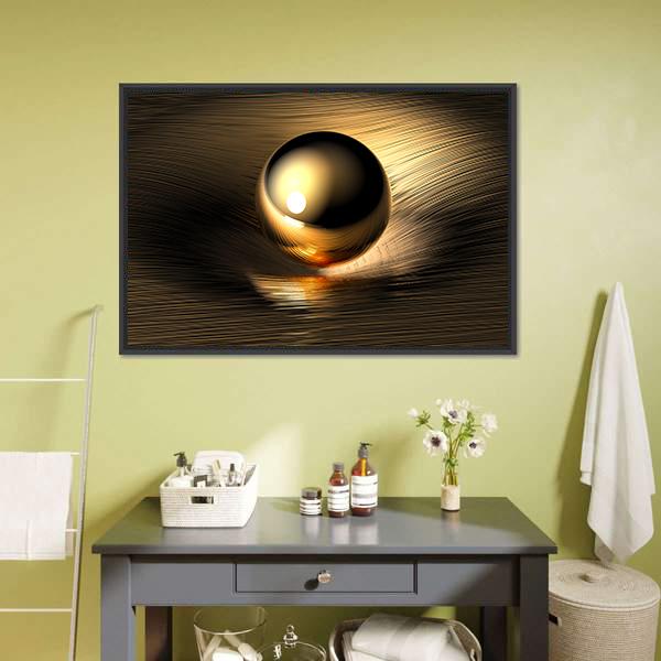 Gold Sphere Canvas Wall Art-1 Piece-Floating Frame-24" x 16"-Tiaracle