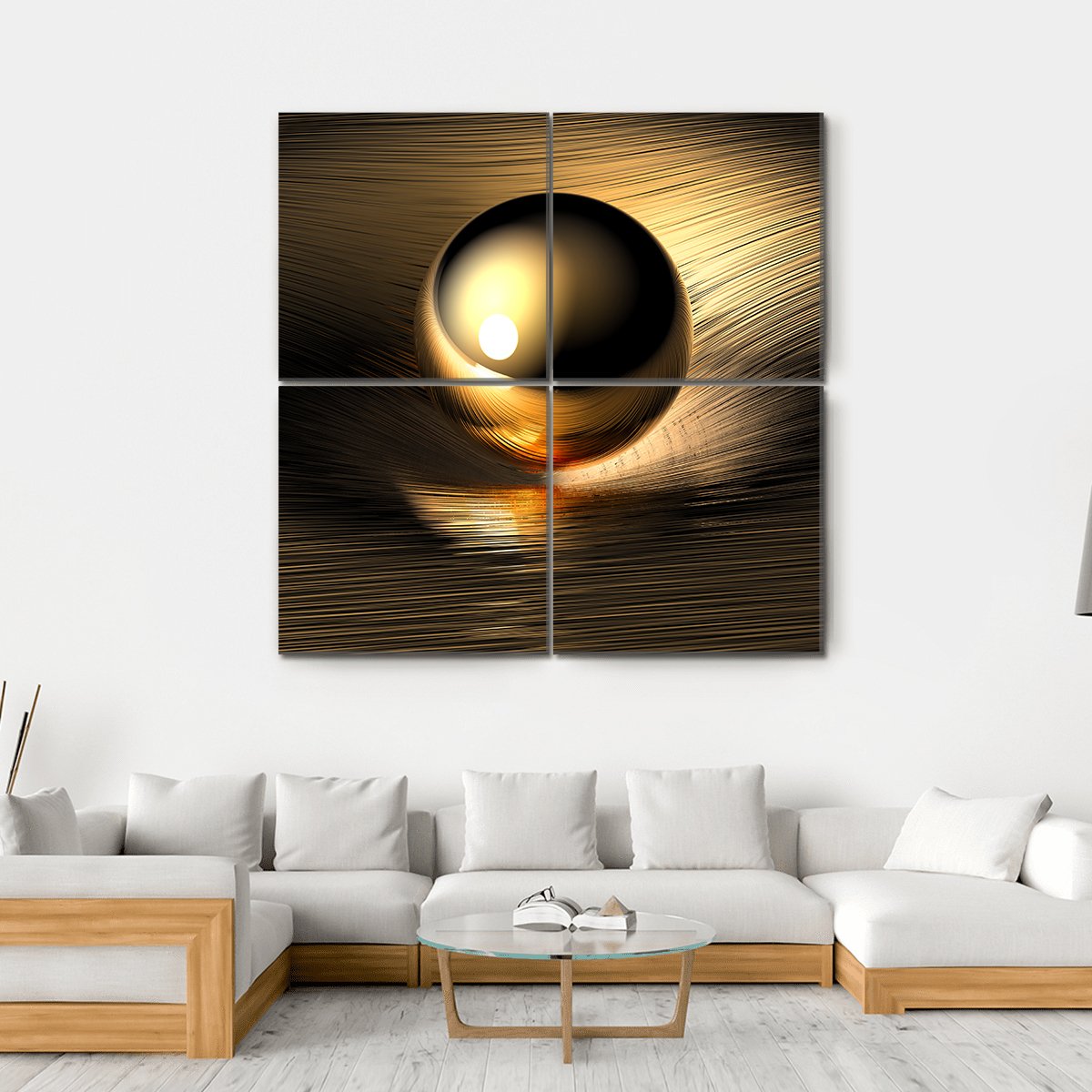 Gold Sphere Canvas Wall Art-4 Square-Gallery Wrap-17" x 17"-Tiaracle