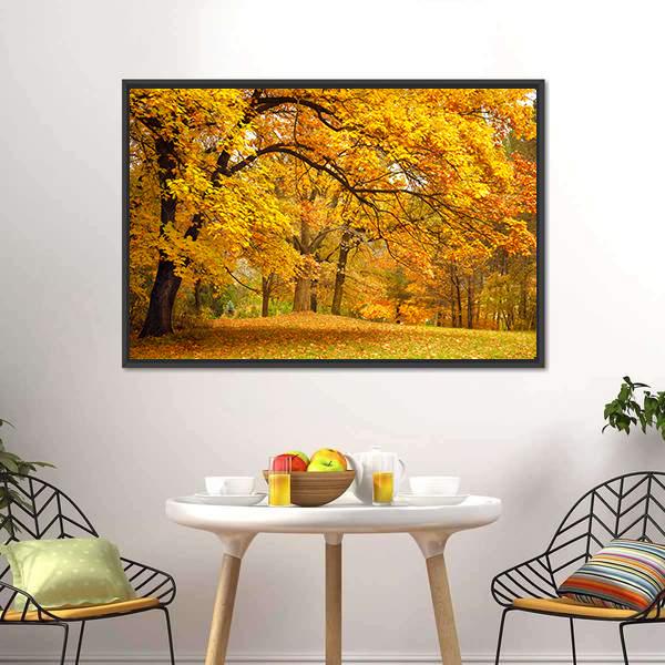 Gold Trees In Park Canvas Wall Art-3 Horizontal-Gallery Wrap-25" x 16"-Tiaracle
