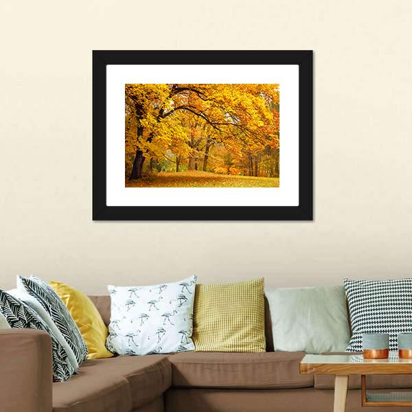 Gold Trees In Park Canvas Wall Art-3 Horizontal-Gallery Wrap-25" x 16"-Tiaracle