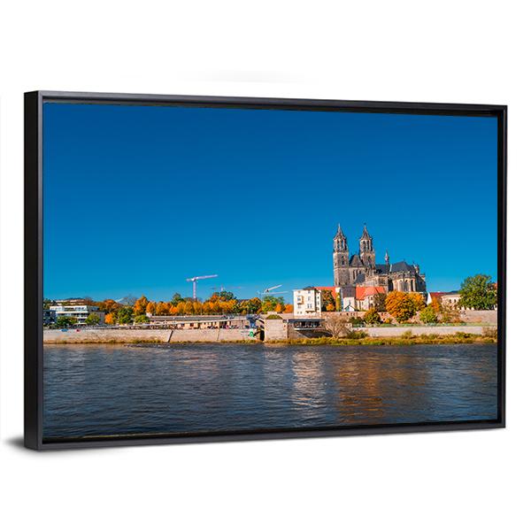 Golden Autumn In Magdeburg Canvas Wall Art-3 Horizontal-Gallery Wrap-25" x 16"-Tiaracle