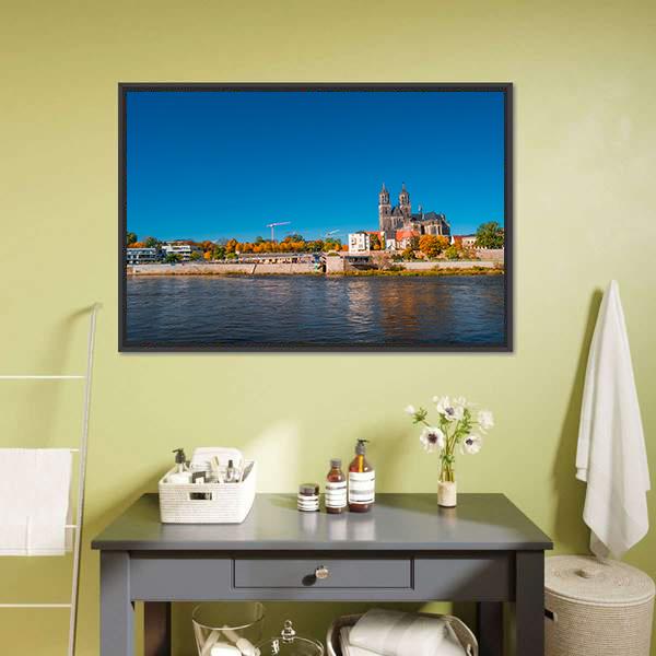 Golden Autumn In Magdeburg Canvas Wall Art-1 Piece-Floating Frame-24" x 16"-Tiaracle