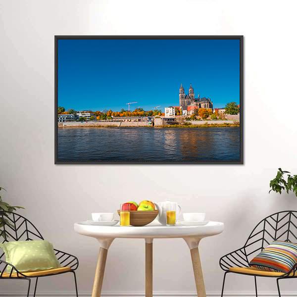 Golden Autumn In Magdeburg Canvas Wall Art-3 Horizontal-Gallery Wrap-25" x 16"-Tiaracle