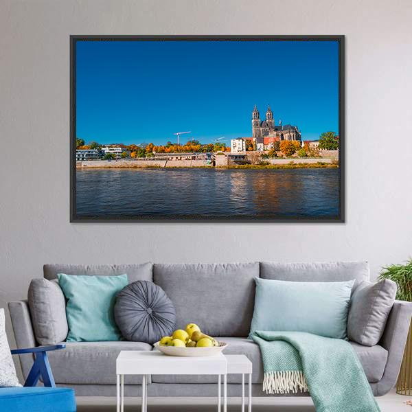 Golden Autumn In Magdeburg Canvas Wall Art-3 Horizontal-Gallery Wrap-25" x 16"-Tiaracle