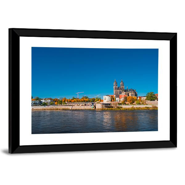 Golden Autumn In Magdeburg Canvas Wall Art-3 Horizontal-Gallery Wrap-25" x 16"-Tiaracle