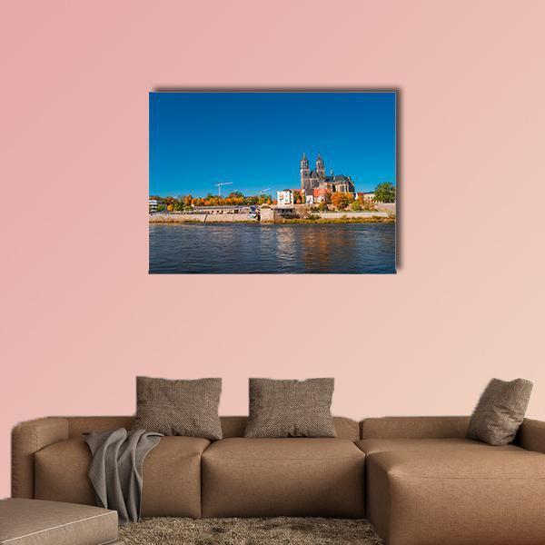 Golden Autumn In Magdeburg Canvas Wall Art-4 Pop-Gallery Wrap-50" x 32"-Tiaracle