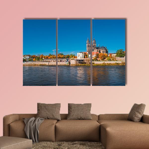 Golden Autumn In Magdeburg Canvas Wall Art-3 Horizontal-Gallery Wrap-25" x 16"-Tiaracle