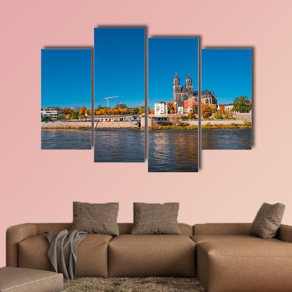 Golden Autumn In Magdeburg Canvas Wall Art-4 Pop-Gallery Wrap-50" x 32"-Tiaracle