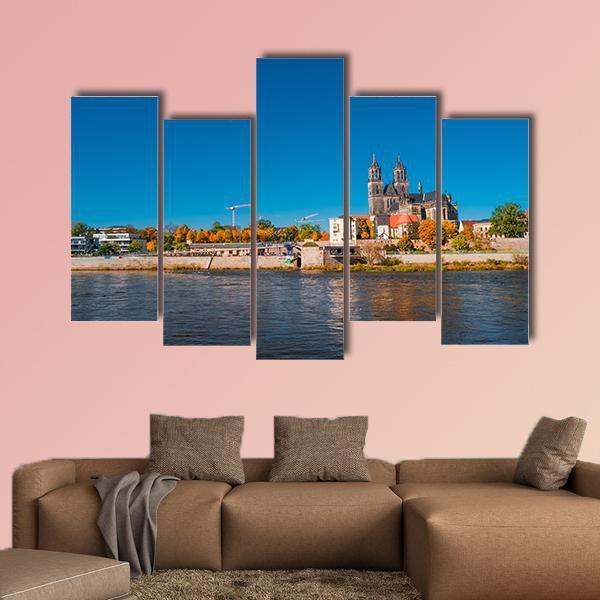 Golden Autumn In Magdeburg Canvas Wall Art-5 Pop-Gallery Wrap-47" x 32"-Tiaracle