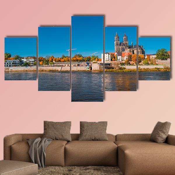 Golden Autumn In Magdeburg Canvas Wall Art-5 Star-Gallery Wrap-62" x 32"-Tiaracle