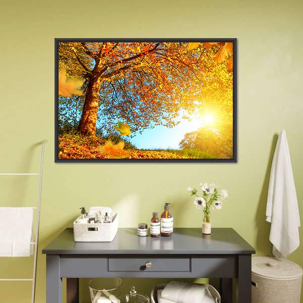 Golden Autumn Scenery Canvas Wall Art-1 Piece-Floating Frame-24" x 16"-Tiaracle