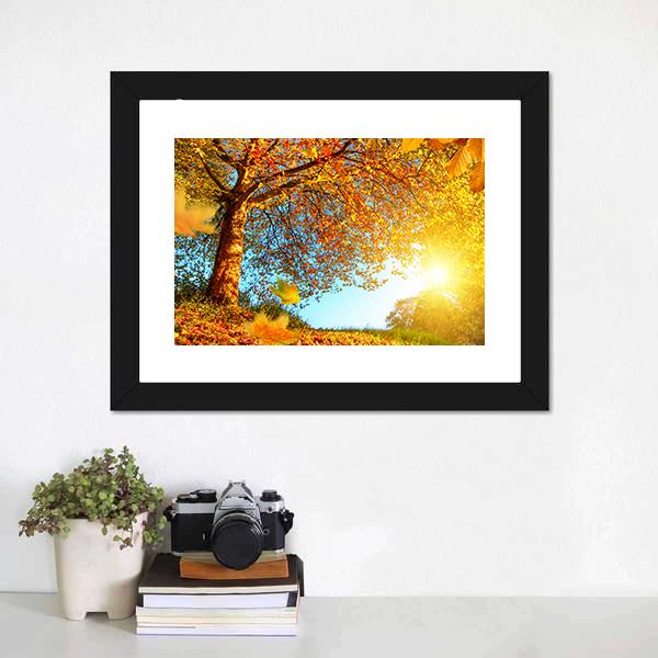Golden Autumn Scenery Canvas Wall Art-1 Piece-Framed Print-20" x 16"-Tiaracle