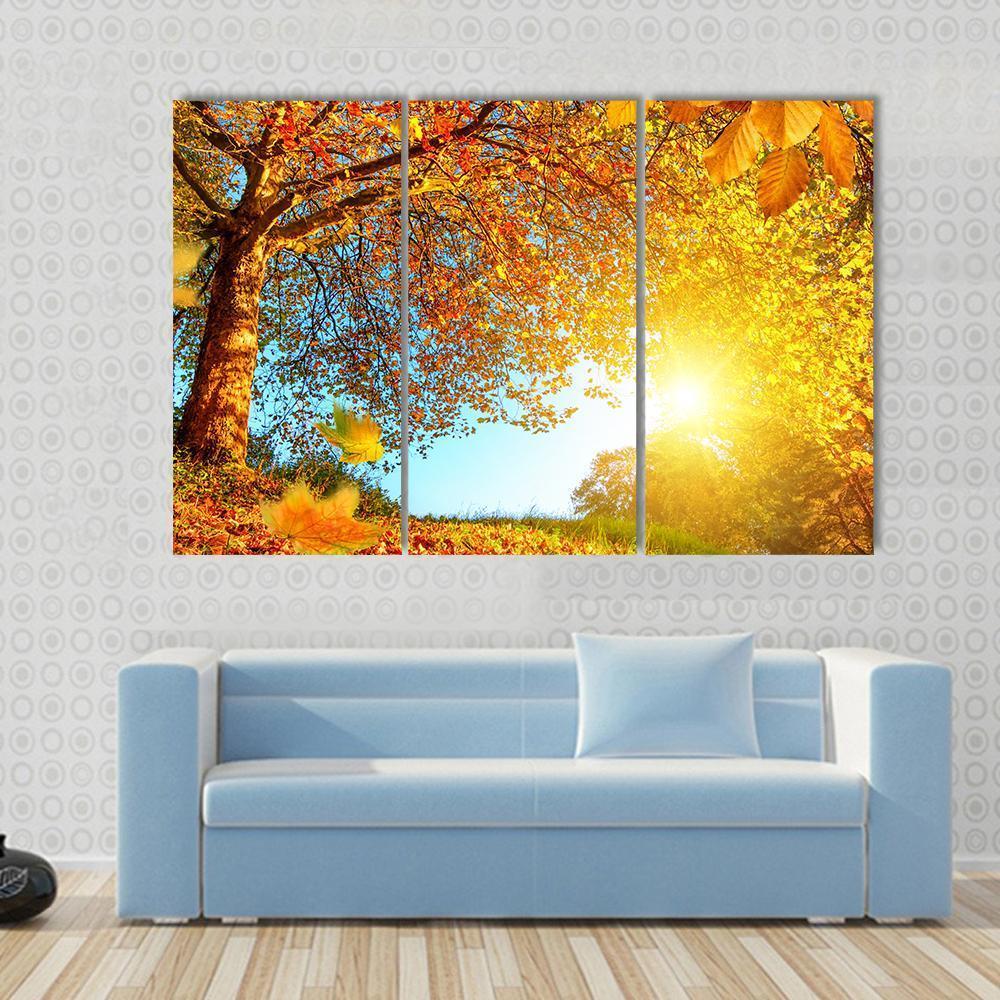 Golden Autumn Scenery Canvas Wall Art-3 Horizontal-Gallery Wrap-37" x 24"-Tiaracle