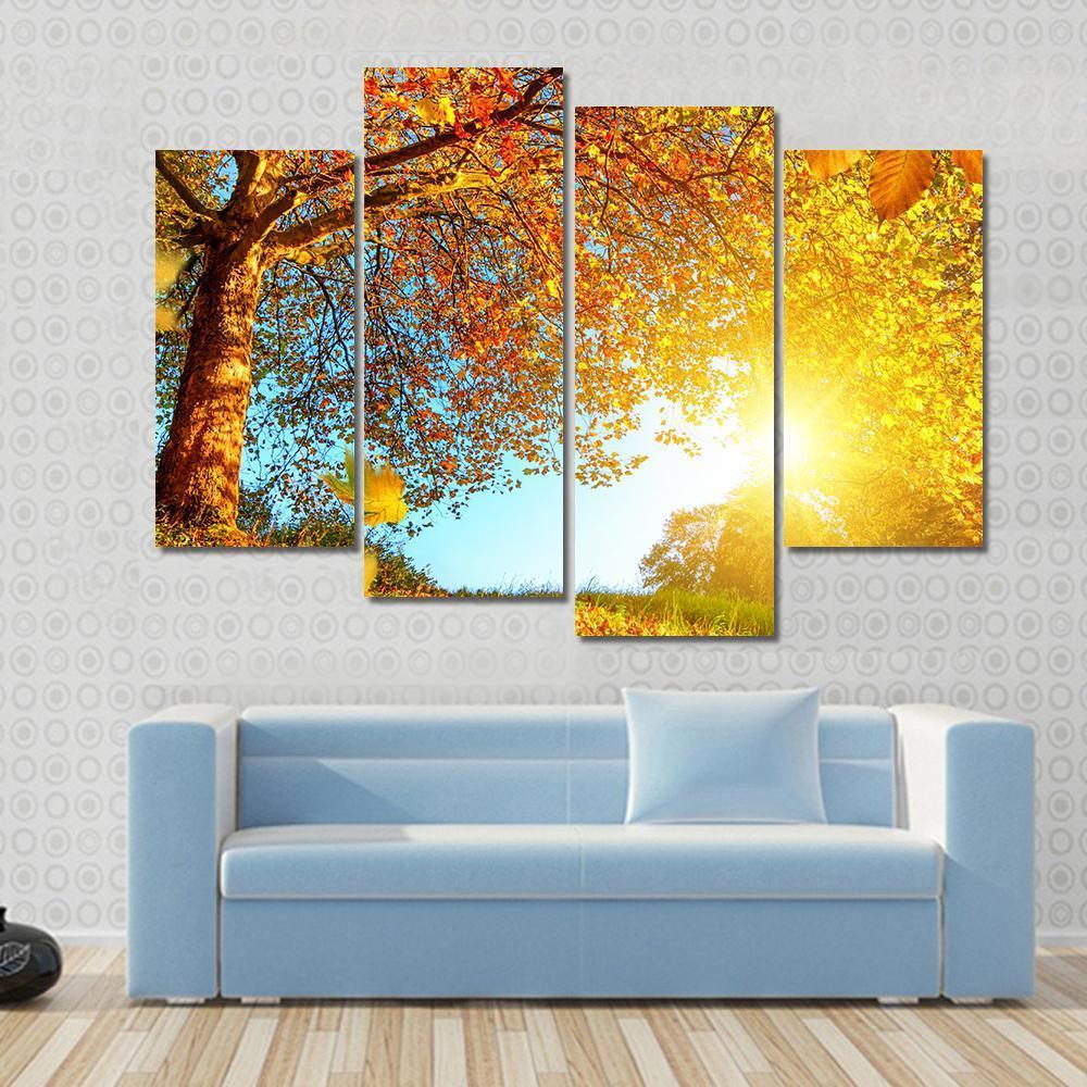 Golden Autumn Scenery Canvas Wall Art-4 Pop-Gallery Wrap-50" x 32"-Tiaracle