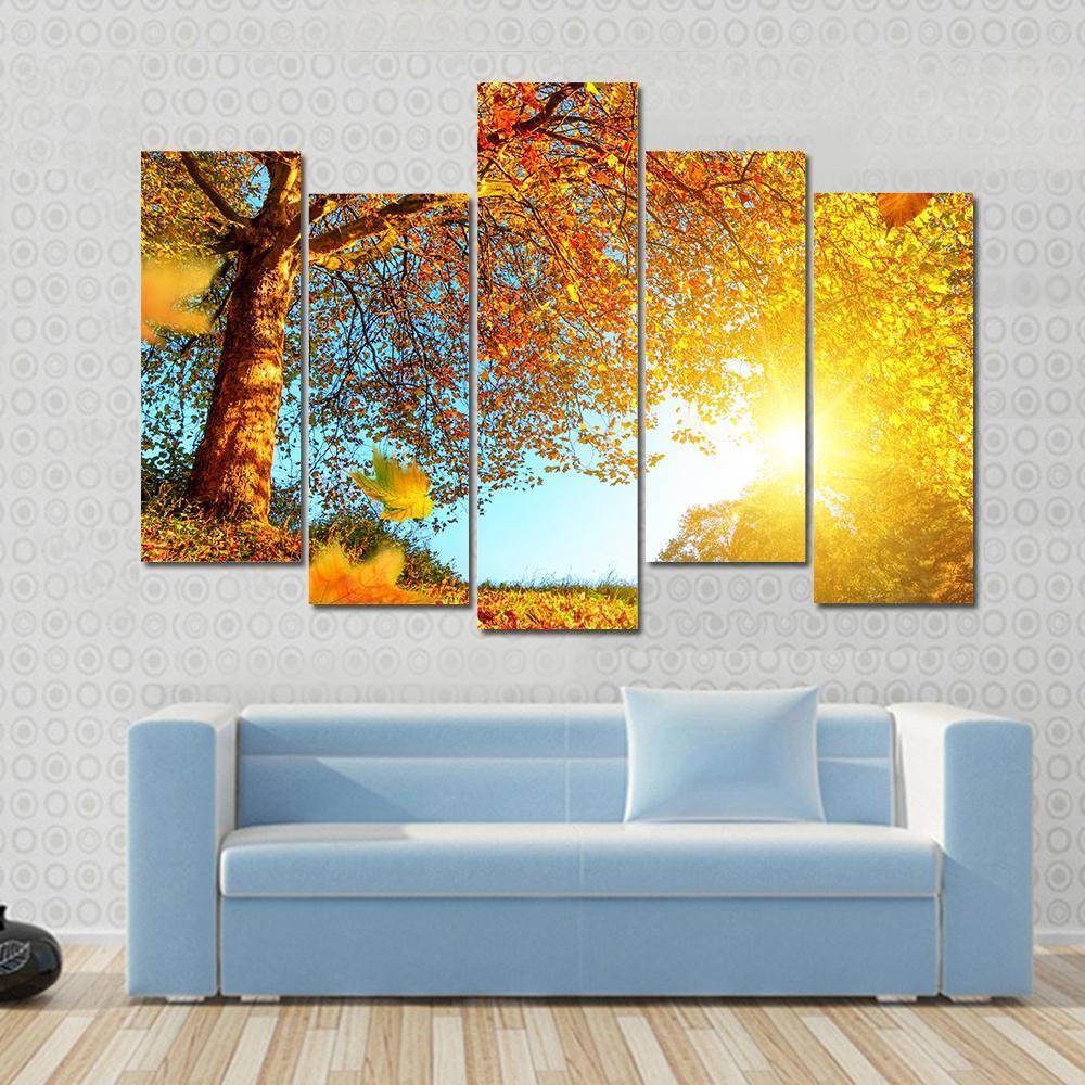 Golden Autumn Scenery Canvas Wall Art-5 Pop-Gallery Wrap-47" x 32"-Tiaracle