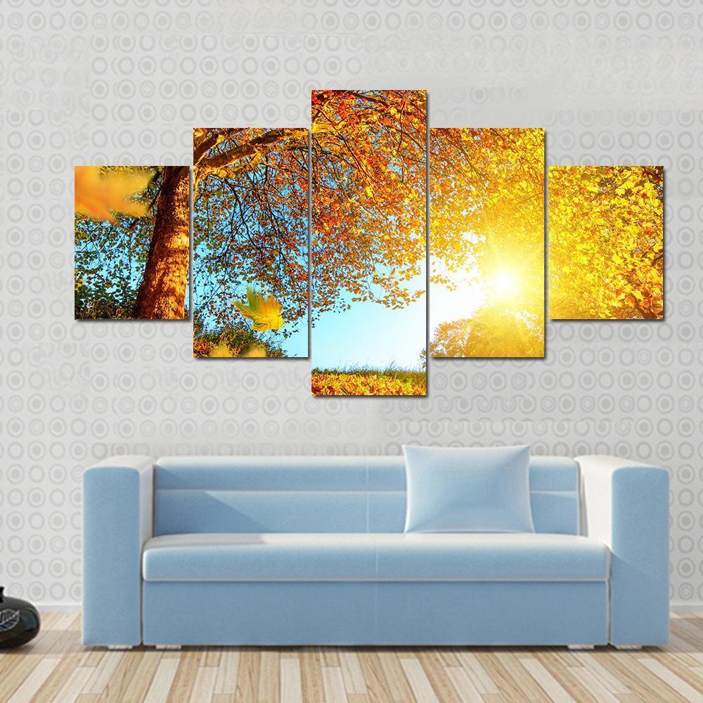 Golden Autumn Scenery Canvas Wall Art-5 Star-Gallery Wrap-62" x 32"-Tiaracle