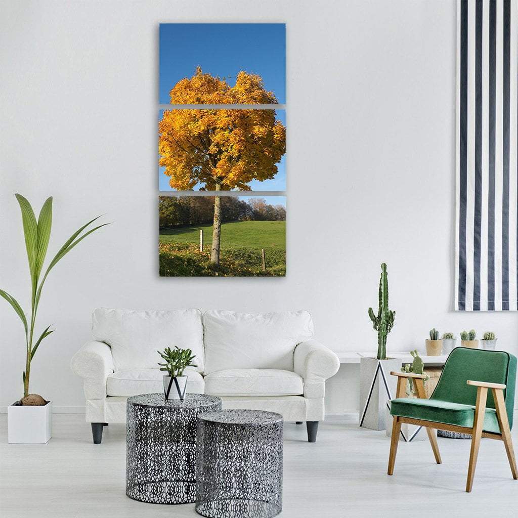 Golden Autumn Tree Vertical Canvas Wall Art-3 Vertical-Gallery Wrap-12" x 25"-Tiaracle