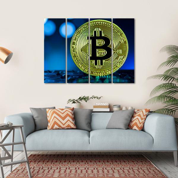 Golden Bitcoin On Keyboard Canvas Wall Art-4 Horizontal-Gallery Wrap-34" x 24"-Tiaracle